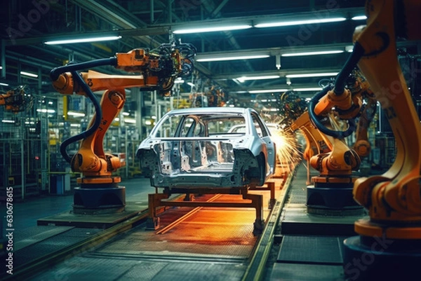 Fototapeta Futuristic Automation: Precision at the Car Factory