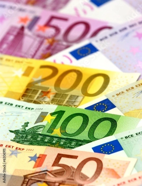 Obraz Arranged euro banknotes