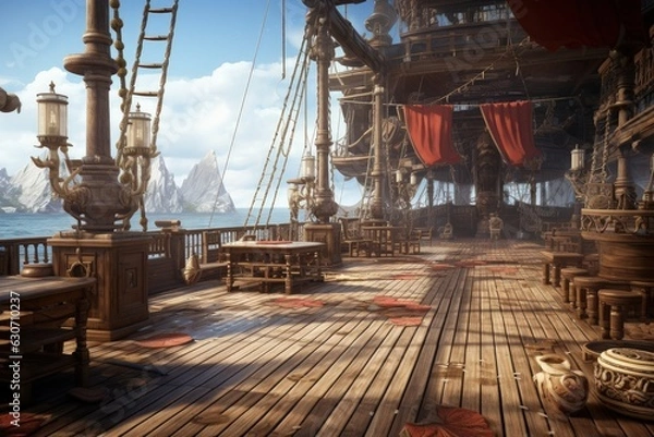 Obraz Pirate ship deck, history and fantasy concept. Generative AI