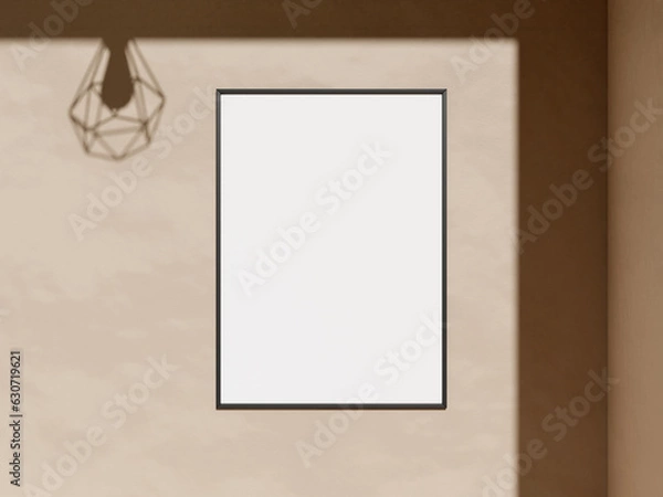 Fototapeta Minimal black vertical picture poster frame mockup on wall