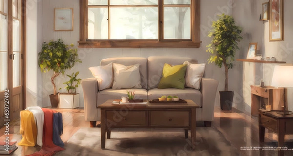 Fototapeta modern living room, Generative AI