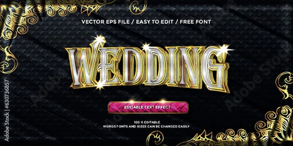 Fototapeta luxury wedding invitation card gold 3d text effect text style