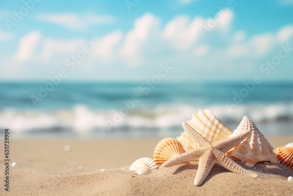 Fototapeta beach scene with seashell sand beach background