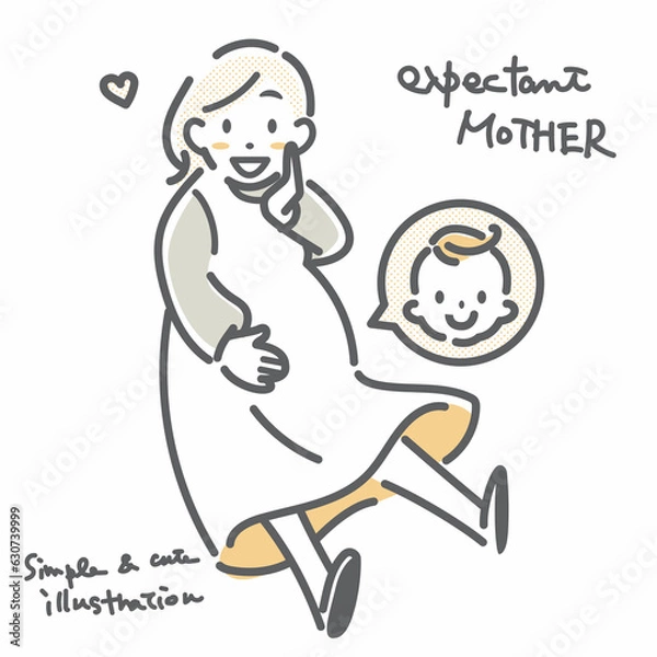 Obraz 赤ちゃんを楽しみにする妊婦さん　シンプルでお洒落な線画イラスト