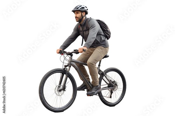 Obraz man riding a bike isolated on white