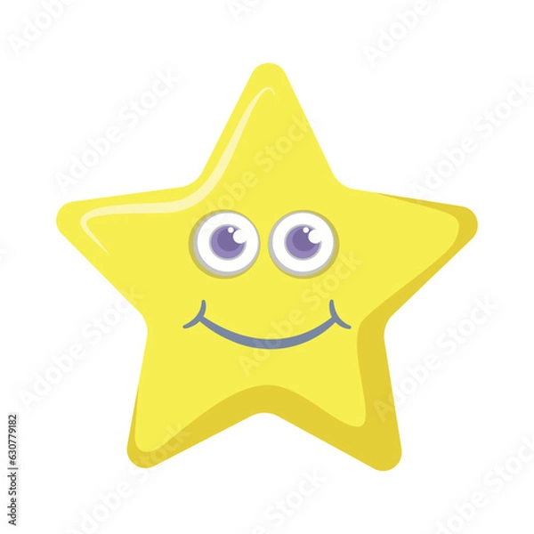 Fototapeta Cute yellow smiling vector little star isolated on white background. Design for fashion fabrics, textile graphics, prints, stickers. Cute star