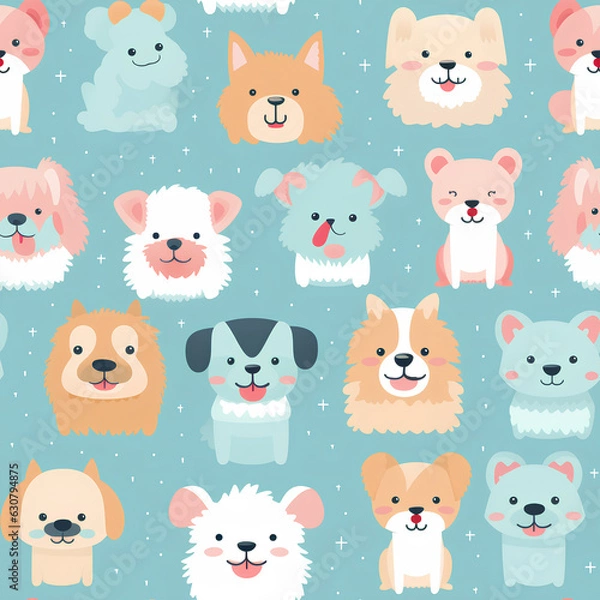 Fototapeta Seamless Pattern of Cute Pastel Dog.Generative AI.