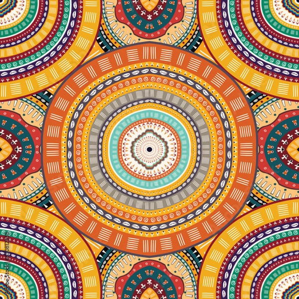 Fototapeta Set african tribal fabric Colorful circular geometric pattern  for textile background,texture,batik,carpet,mosaic,ceramics,backdrop,wallpaper,clothing,craft,wall,floor,decorative,building,retro,boho