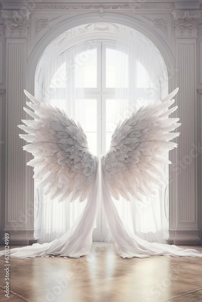 Obraz Backdrop with white angel wings. Ai generated image