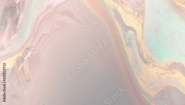 Fototapeta Abstract modern background in pastel color. Powder color and light blue and rose color waves with gold veins, fluid acrylic art, splash beige, pink and gold color