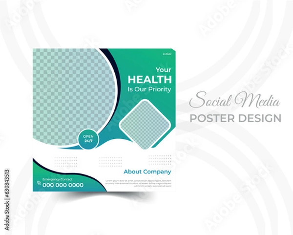 Fototapeta Medical healthcare social media post template design and web banner, Healthcare Social Media Banner Template, Professional medical healthcare service social media post template design.