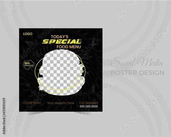 Fototapeta Fast food restaurant business marketing social media post or web banner template design with abstract background, food social media post template free vector