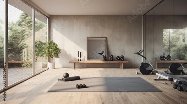 Fototapeta Fully equipped gym room with various exercise equipment