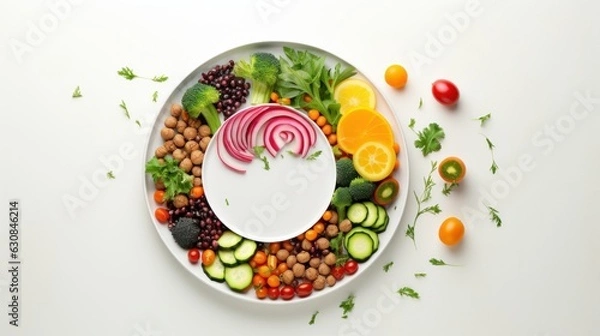 Obraz Colorful assortment of fresh vegetables arranged on a white plate