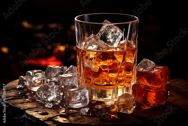 Fototapeta glasses of cold drink with ice cubes and ice cubes on table, closeup,Generative AI