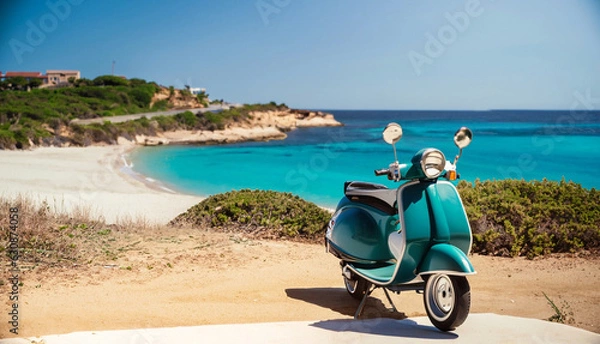 Obraz retro scooter in sardinia on the beach