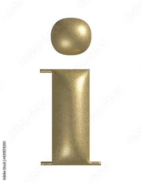 Obraz Letter I realistic gold 3d texture. Metal, inflate, lower case i serif font, isolated on transparent background.
