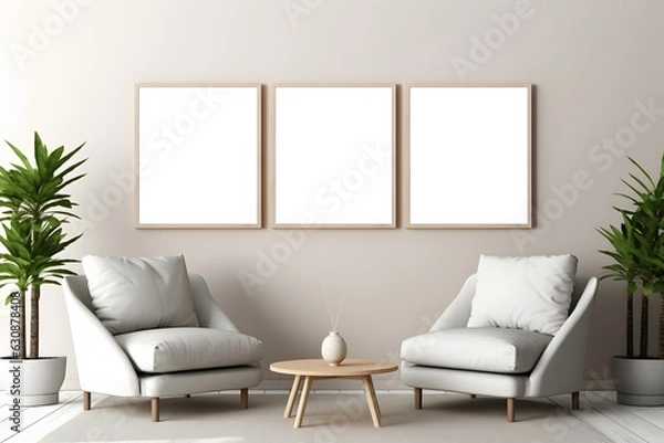 Fototapeta Serene Frame in Modern Setting Picture Frame Mockup, generative, ai