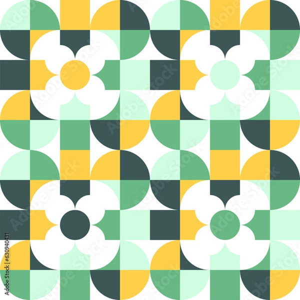 Fototapeta Geometric Mosaic Abstract Pattern Decorative Ornament Background Wall Vector Illustration White Yellow Green