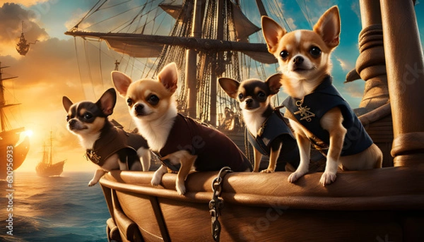 Obraz chihuahuas in a pirate ship