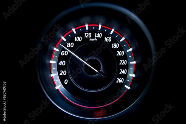 Obraz 70 Kilometers per hour,light with car mileage with black background,number of speed,Odometer of car.