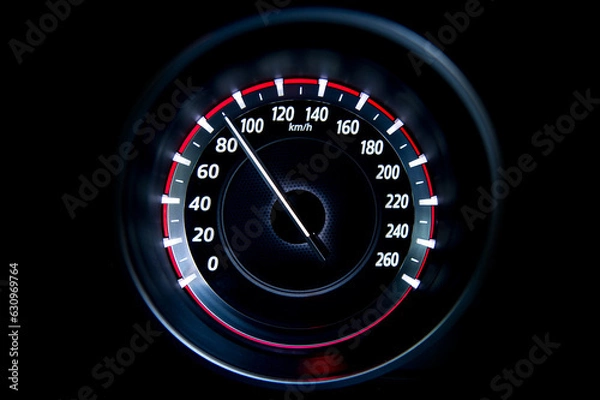 Obraz 90 Kilometers per hour,light with car mileage with black background,number of speed,Odometer of car.