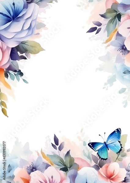 Fototapeta Beautiful watercolor wedding invitation template. Pink leave and flower background. Greeting card.