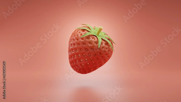 Fototapeta Strawberry on a red background, 3d rendering