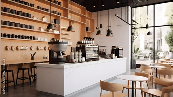 Fototapeta Interior of modern cafe, coffee shop Generative AI