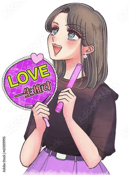 Obraz レトロ少女漫画風・アイドルを応援する女性ファン