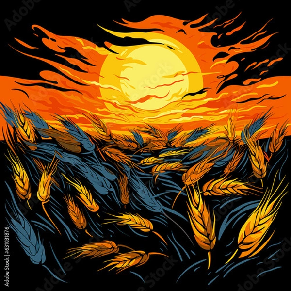 Fototapeta Wheat ears in vector pop art style on black background.