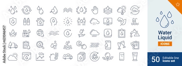 Fototapeta Water icons Pixel perfect. Liquid, swim, cloud, ....