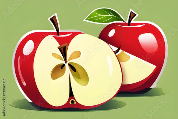 Fototapeta red apple with leaf. generative ai