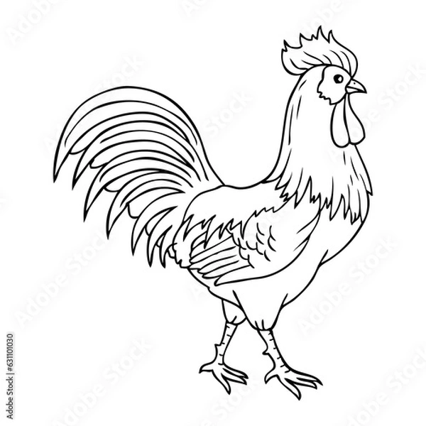 Obraz rooster walking outline vector illustration