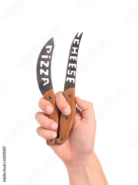 Obraz Hand holds two knifes