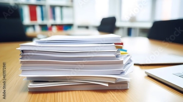 Fototapeta Une pile de documents posé sur un bureau