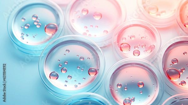 Fototapeta Abstract laboratory petri dishes with bacterial colonies. Minimalistic style.