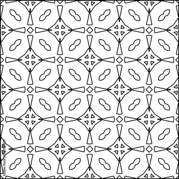 Fototapeta Abstract background with figures from lines. black and white pattern for web page, textures, card, poster, fabric, textile. Monochrome graphic repeating design.