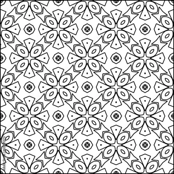 Fototapeta Abstract background with figures from lines. black and white pattern for web page, textures, card, poster, fabric, textile. Monochrome graphic repeating design.