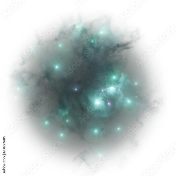 Fototapeta Colorful cyan blue nebula. Space nebulae, celestial illustration with transparency