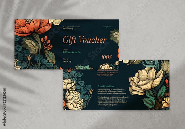 Fototapeta Elegant Floral Patterned Gift Voucher With Generative AI