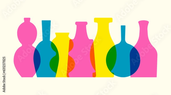 Fototapeta Abstract risograph vases. Colorful ceramic vase silhouette shapes, minimal pottery concept for posters. Vector illustration