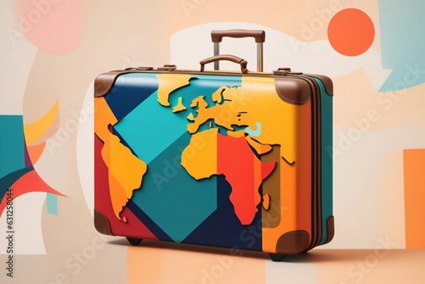 Fototapeta Abstrakte Abbildung eines Koffers mit Elementen die in Bezug zu Reisen stehen.