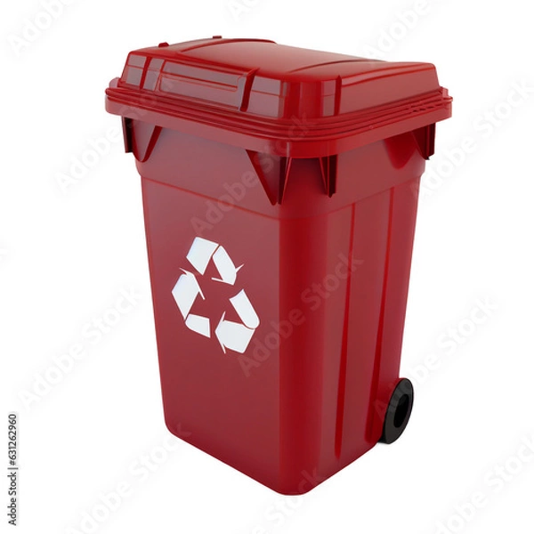 Fototapeta Red recycling bin, signifying environmental responsibility and waste management, isolated on a white background Ai generated image