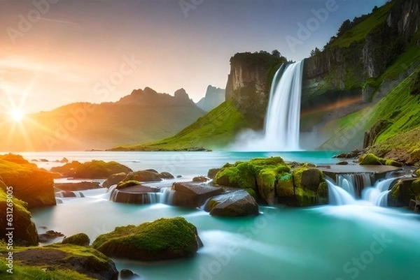 Obraz waterfall in the mountains generating by AI technology