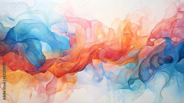 Fototapeta  a colorful smoke is in the air on a white background.  generative ai