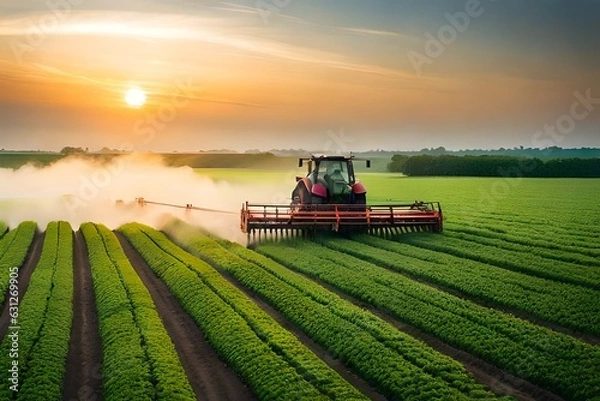 Fototapeta combine harvester working in the field generating by AI technology