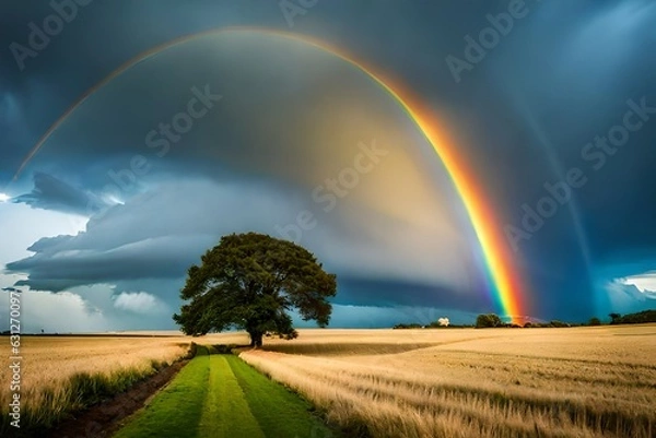 Obraz rainbow over field generating by AI technology