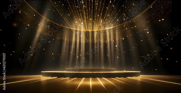 Obraz Award ceremony background, luxury podium, and glitter light effects decorations. Generative AI