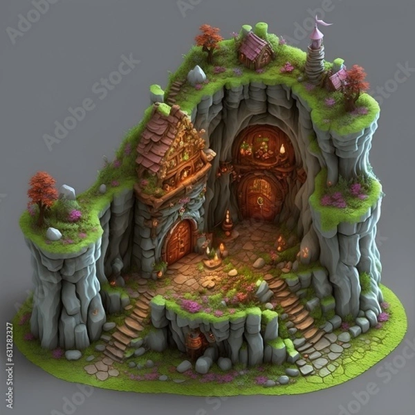 Fototapeta magical 3D town in the rock generated ai
